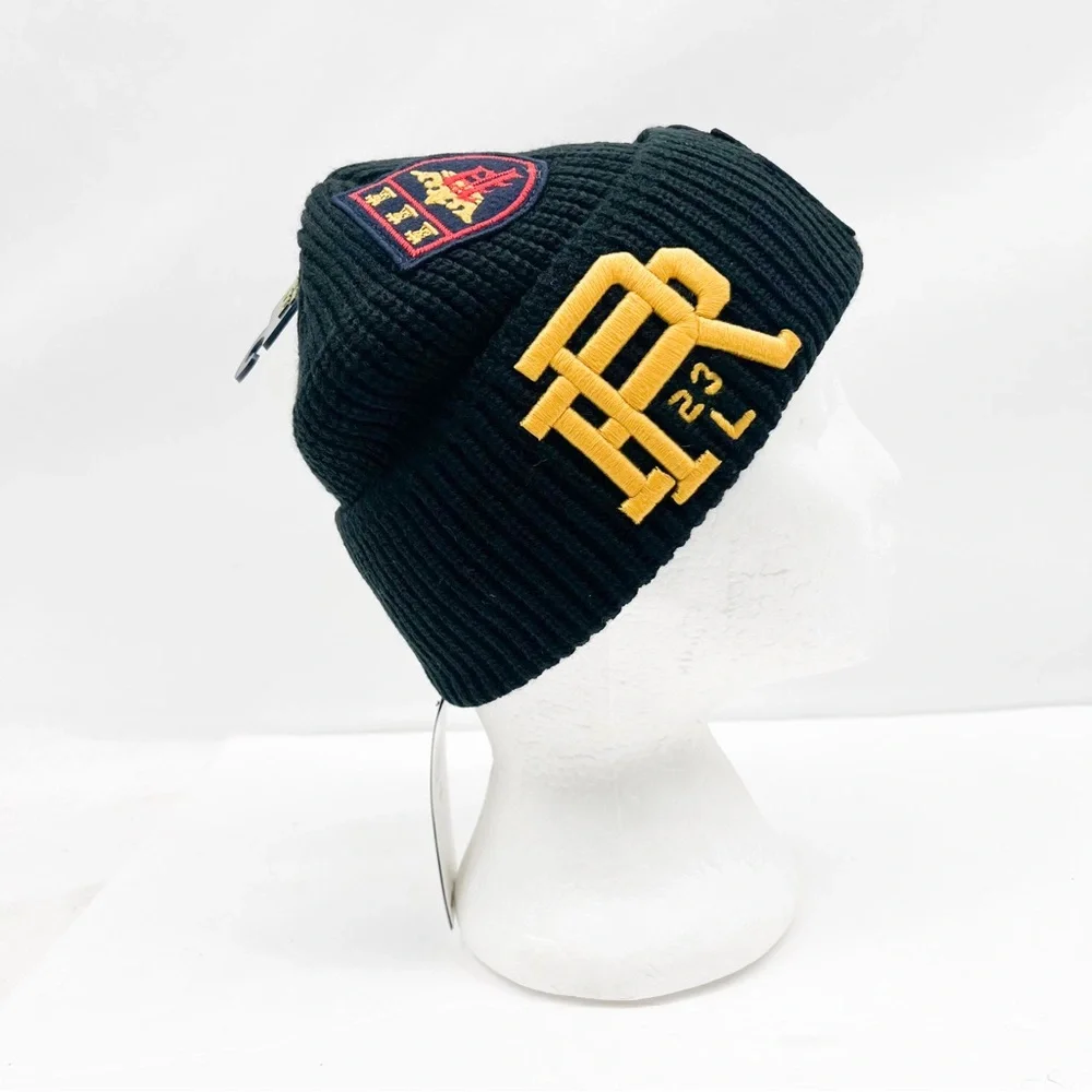 Polo Ralph Lauren BLACK Patched Courage Loyalty Knit Beanie Hat - Picture 5 of 14